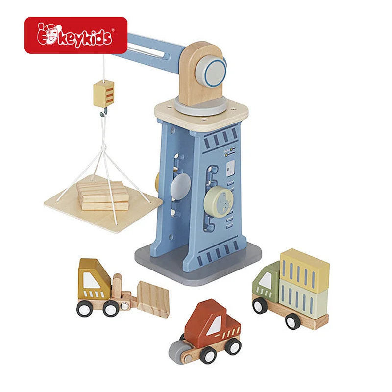 Construction Truck Vehicle Playsets Wooden Crane Toy Set with Cars W04A681